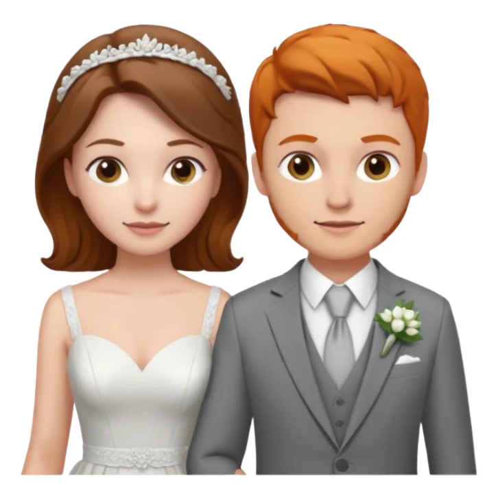 make us a wedding couple. one on left in a dress, brunette. one on right, ginger in a suit. both girls sticker