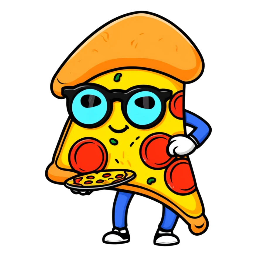 pizza caricature with large funny glasses sticker