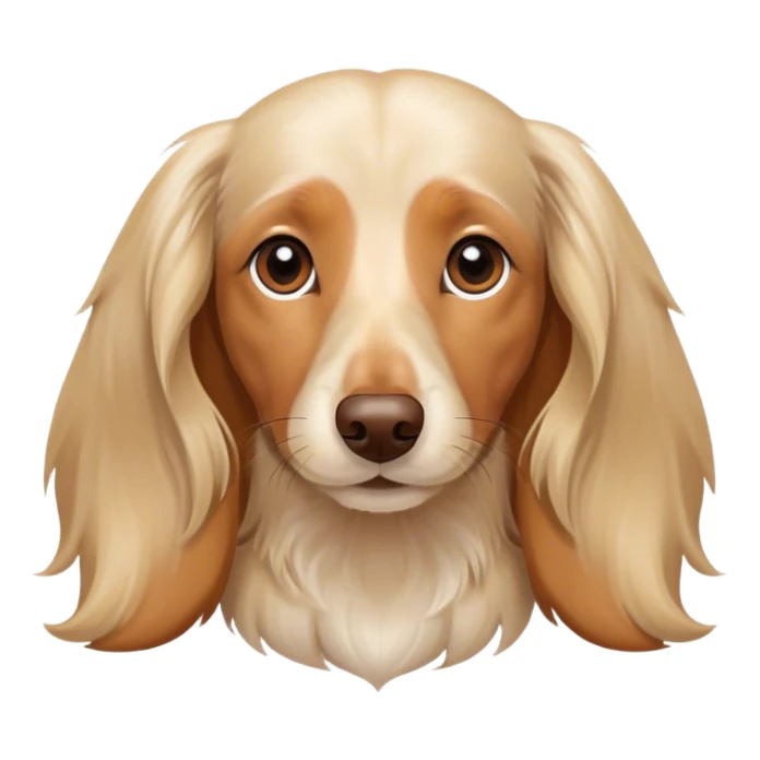 Long haired cream dachshund with a brown nose sticker