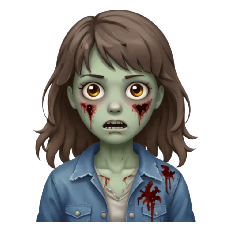 Uma menina zombie com um cabelo ondulado médio, com a franja pro lado esquerdo, o cabelo com cor castanho  sticker