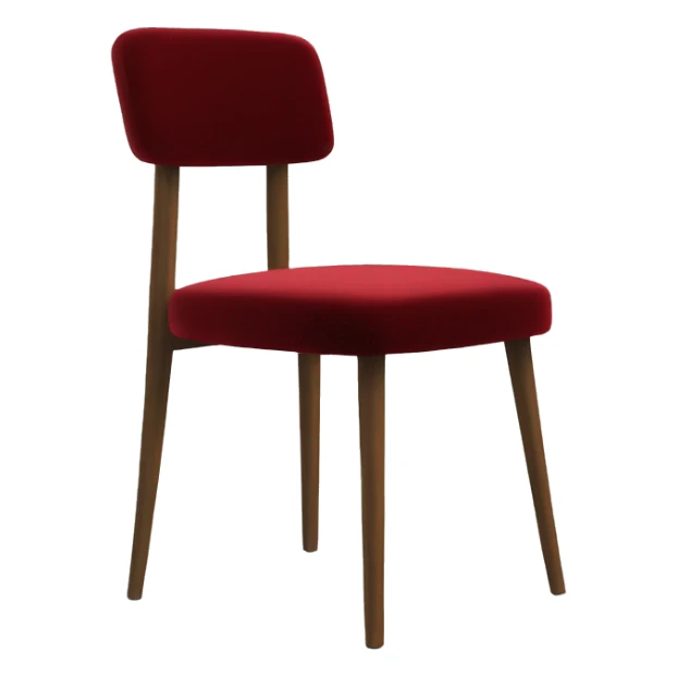modern looking, simple velvet dining chair, on 4 legs and with really simple but nice looking rest sticker