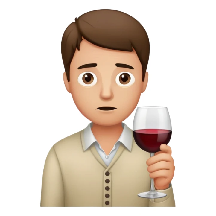 A nervous man holding a wine glass, looking worried and anxious sticker