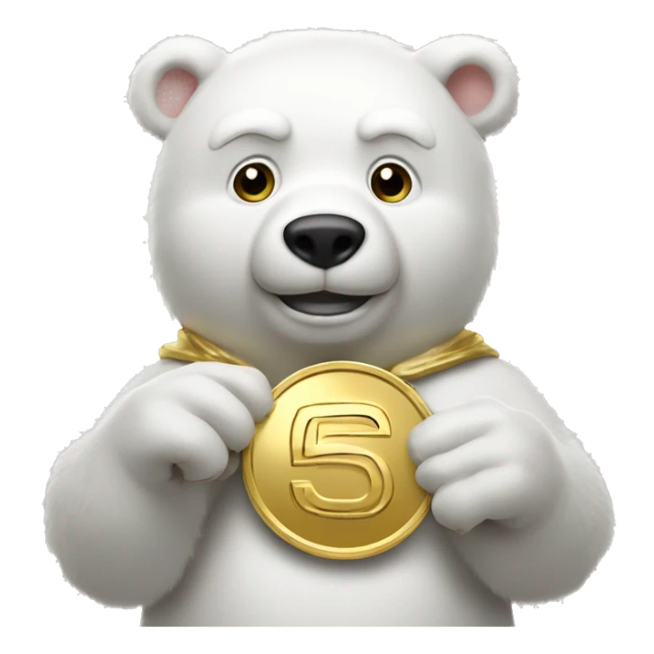 white bear with gold coin with "50" write in gold coin in hands sticker