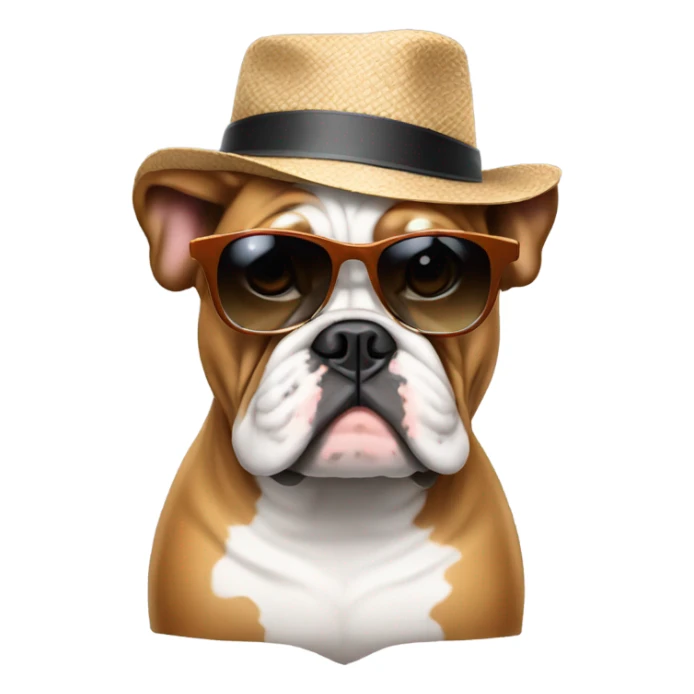 bulldog with sunglasses and a hat sticker
