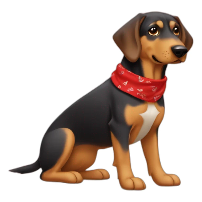 coonhound and German shepherd mix dog wearing small plain red bandana and walking left sticker