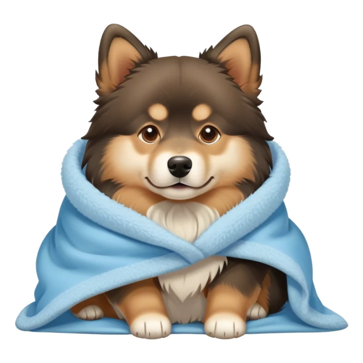 finnish lapphund cozy in a light blue blanket sticker