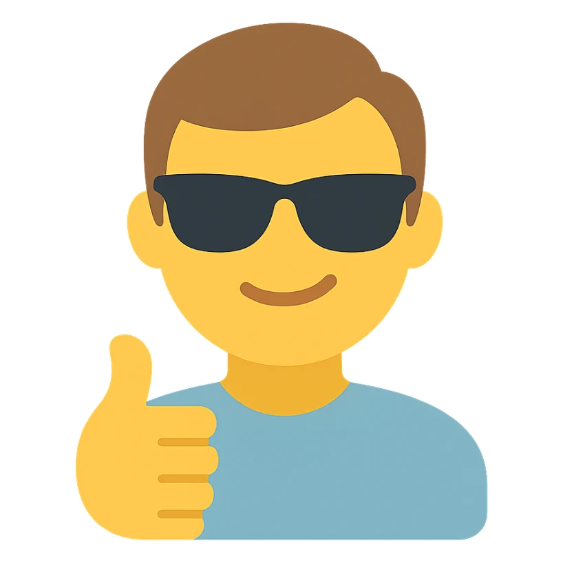 smug guy in sunglasses giving a thumbs up, color icon sticker