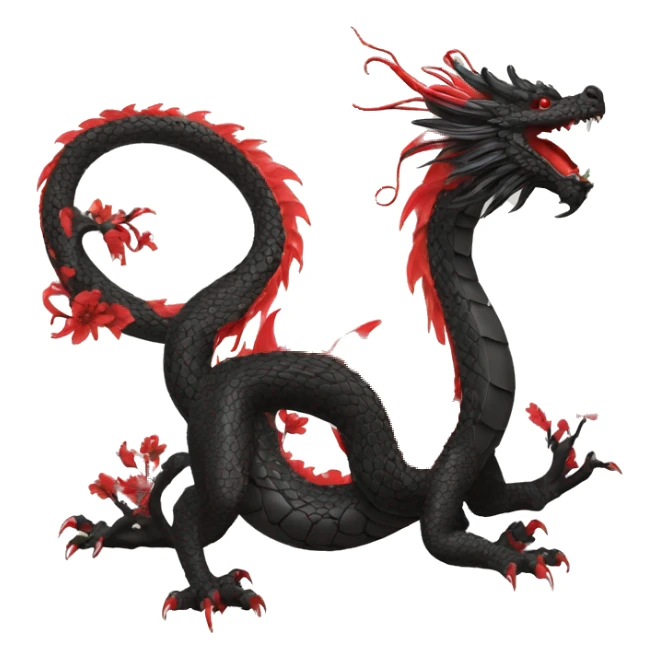 Black and red Eastern dragon serpent intricate patterns floral flowers sticker