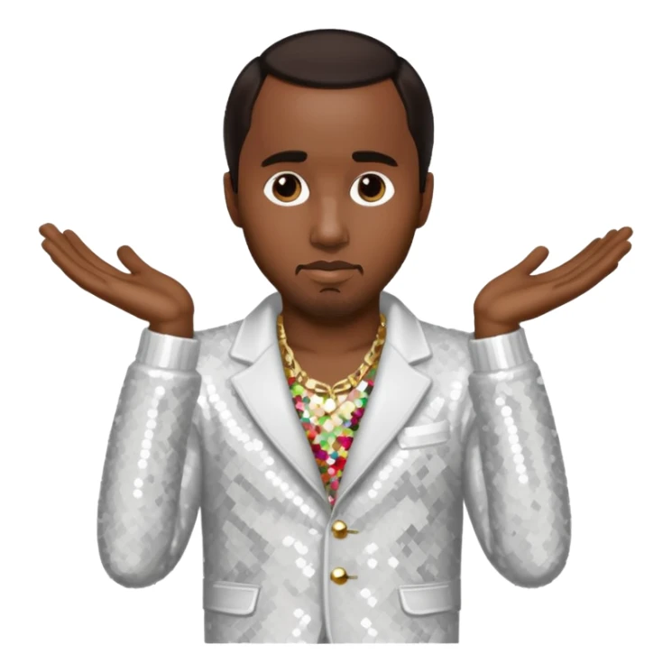 P Diddy with dark brown hair, white sequin outfit sticker