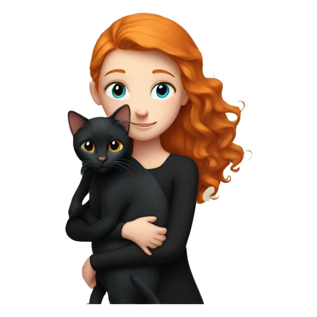 Ginger girl with blue eyes hugging black cat sticker