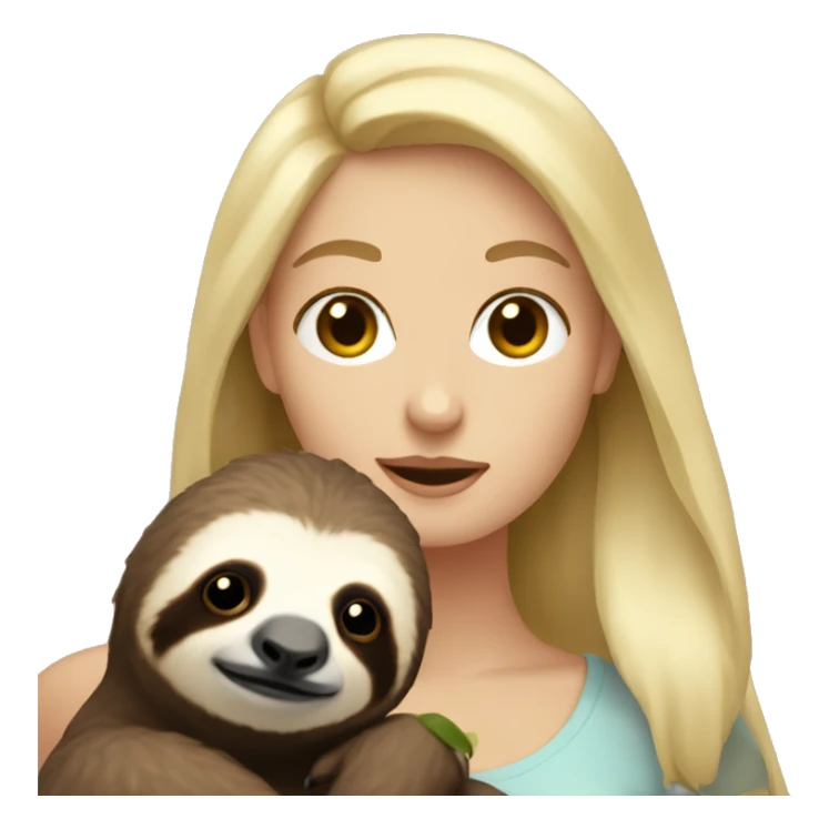 White female with blonde hair holding sloth sticker