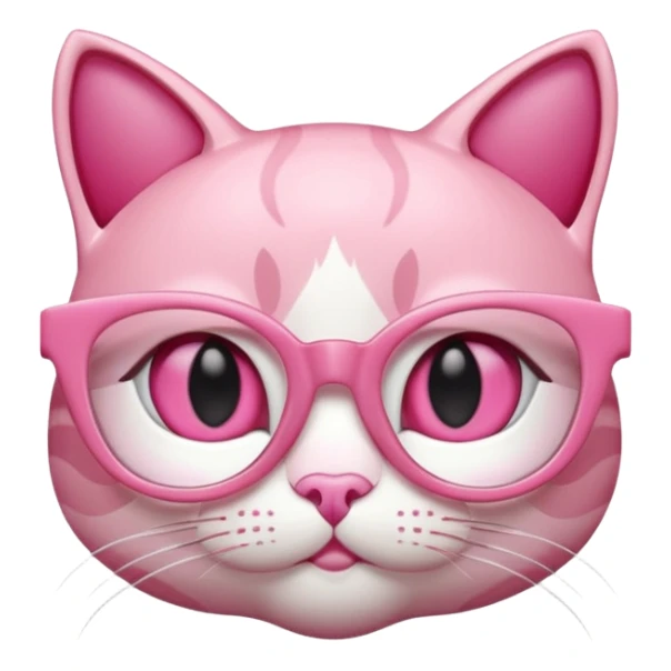A 3D cartoon rose-pink cat-eye spectacle with glossy curved frames and soft reflections, feminine Memoji-style rendering. sticker