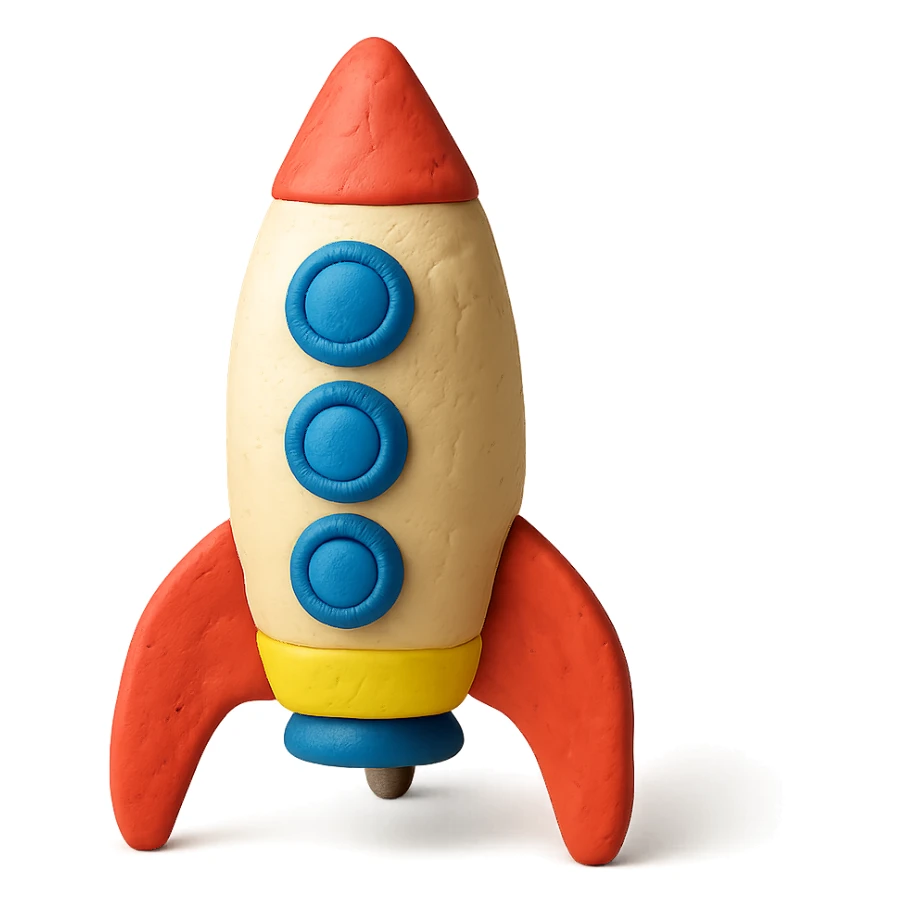 rocket ship, matte finish, playful colors, matte plasticine claymation style sticker