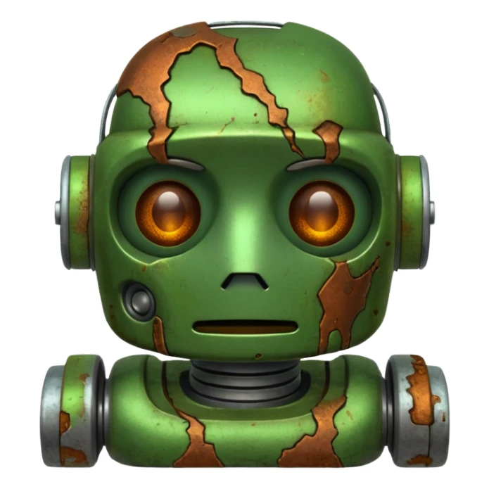 make a tired old robot emoji, covered in green sludge sticker