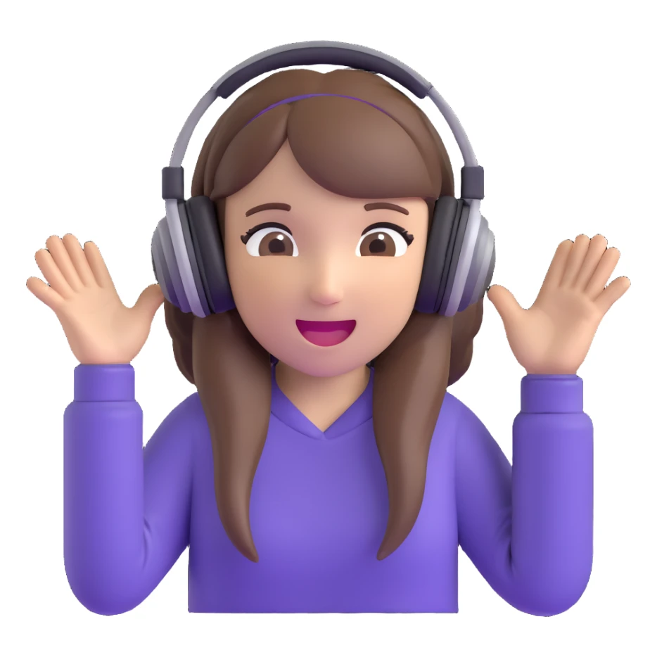 brown-haired gamer girl, excited expression, headphones, head only, emote sticker