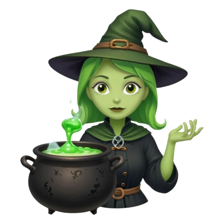 green witch cooking potion sticker