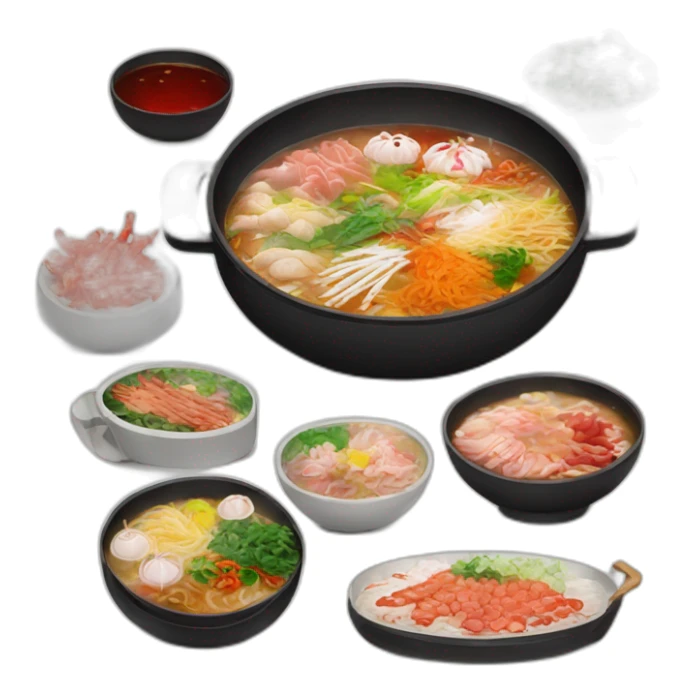 Big feast of Chinese hot pot with many dishes sticker