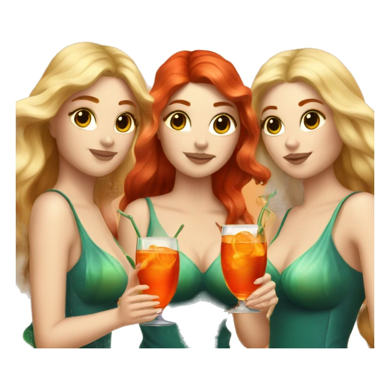 Three beautiful mermaids (blond, brown and red hair) drinking aperol sticker