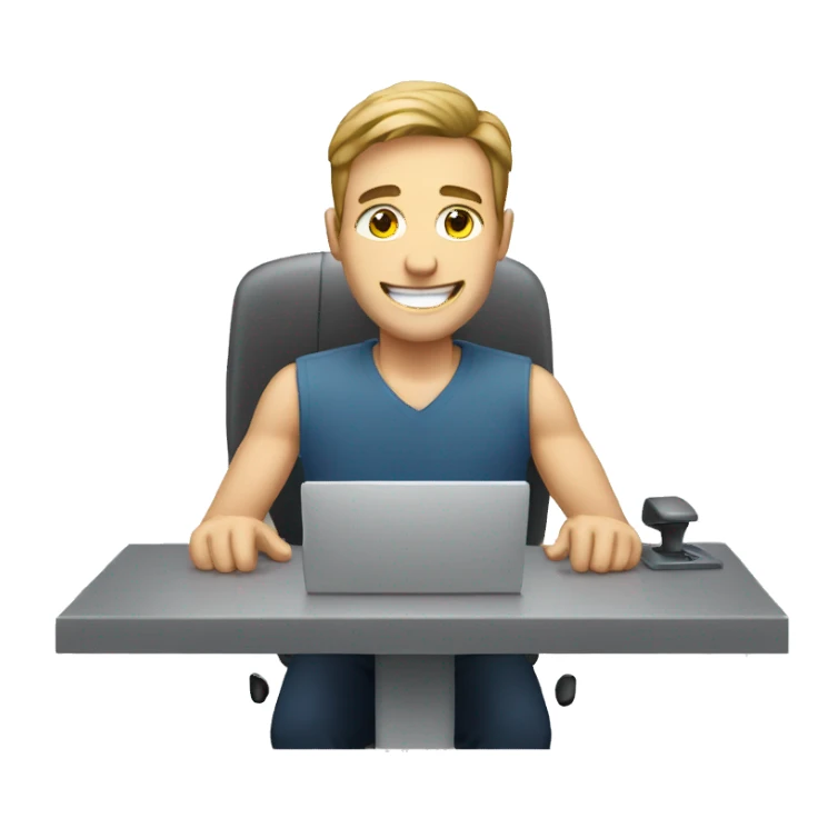 a white man work at desk see a monitor is smiling  sticker