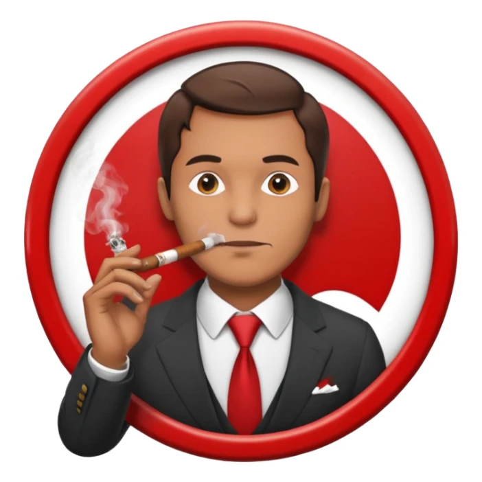 Draw a no smoking sign. Next to it, there is a man in a suit smoking a cigar. sticker