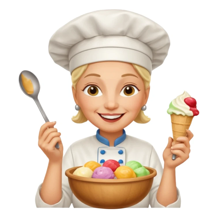 Old femaleChef trying multiple scoops of gelato sticker