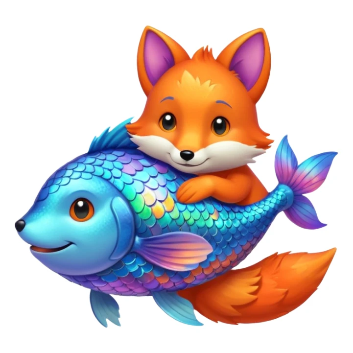 Make the rainbow fish glow a little larger, hugging or cuddling the fox sticker