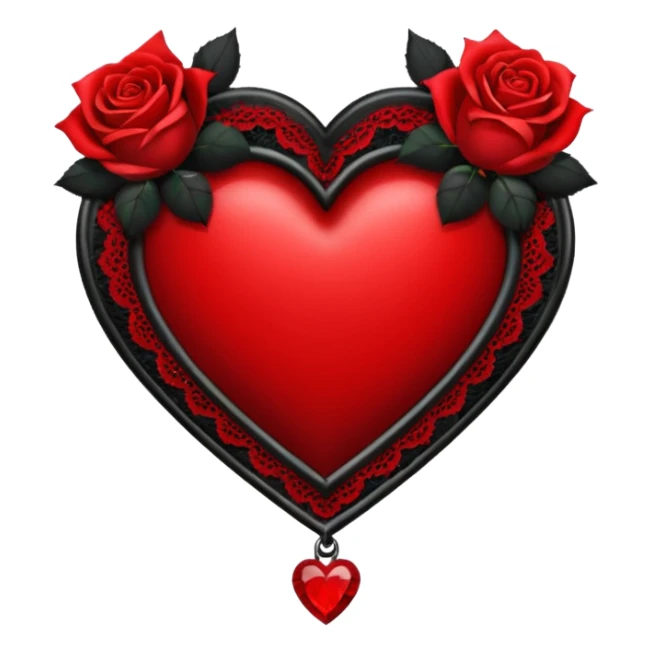 red gothic heart with black lace choker and roses, dark romance sticker