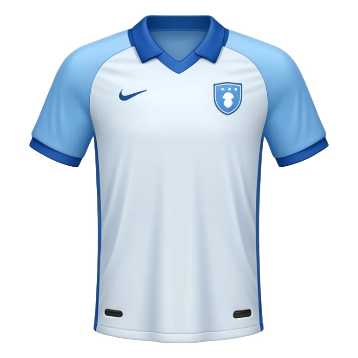 White soccer jersey with blue collar and sleeves sticker