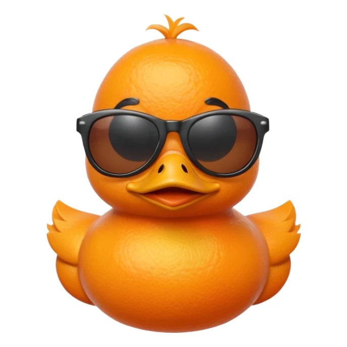 an orange fruit shaped like a duck, wearing sunglasses, simple emoji style sticker
