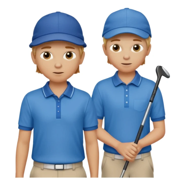 2 sandy haired 10 year old boy golfers wearing blue shirts and hats sticker