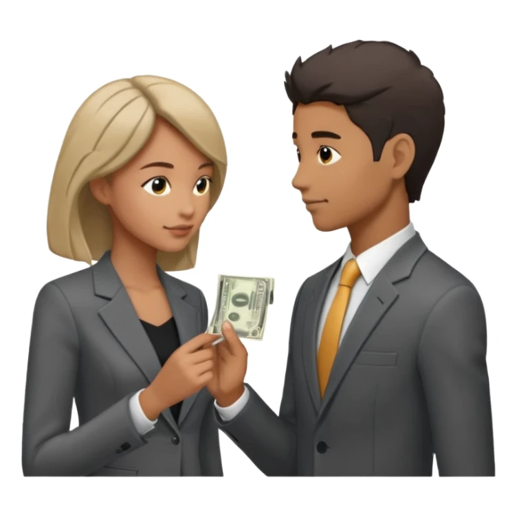 side profiles of two people exchanging money sticker