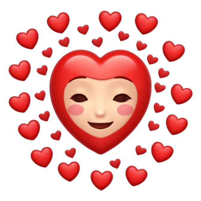 Heart with eyes closed smiling surrounded by tinier hearts sticker