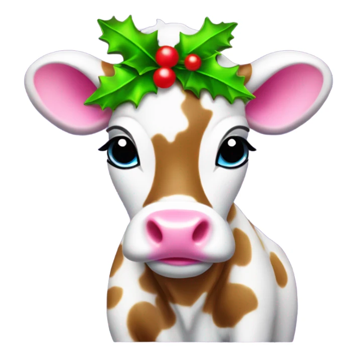 Lisa frank baby cow with Christmas holly  sticker