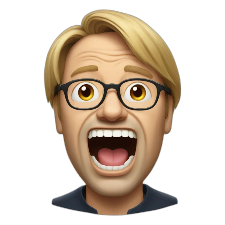 Guy Verhofstadt with open mouth and luck teeth sticker