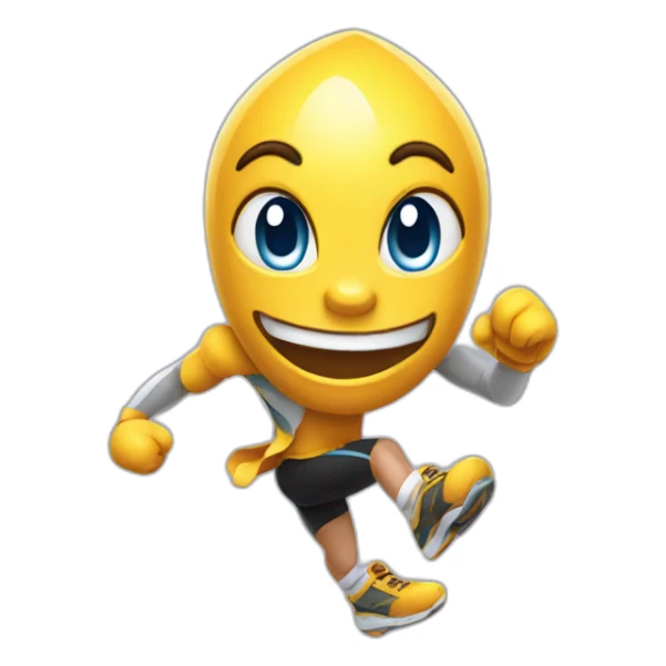 A diamond character with a funny face near the finish line sticker