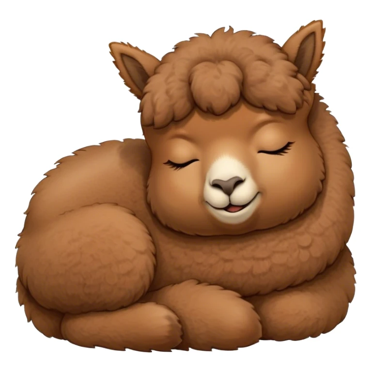 Meme-Worthy Cute Sleeping Brown Alpaca Portrait Emoji, Head resting peacefully with a contented smile, showcasing a delightfully sturdy build and a luxuriously soft brown fleece, eyes shut in a serene nap, Simplified yet hilariously adorable features, highly detailed, glowing with a soft, drowsy light, high shine, relaxed and utterly lovable, stylized with an air of playful laziness, bright and heartwarming, soft glowing outline, capturing the essence of a comically sleepy alpaca, so meme-worthy it feels like it could instantly become the next viral sensation of adorable slumber! sticker