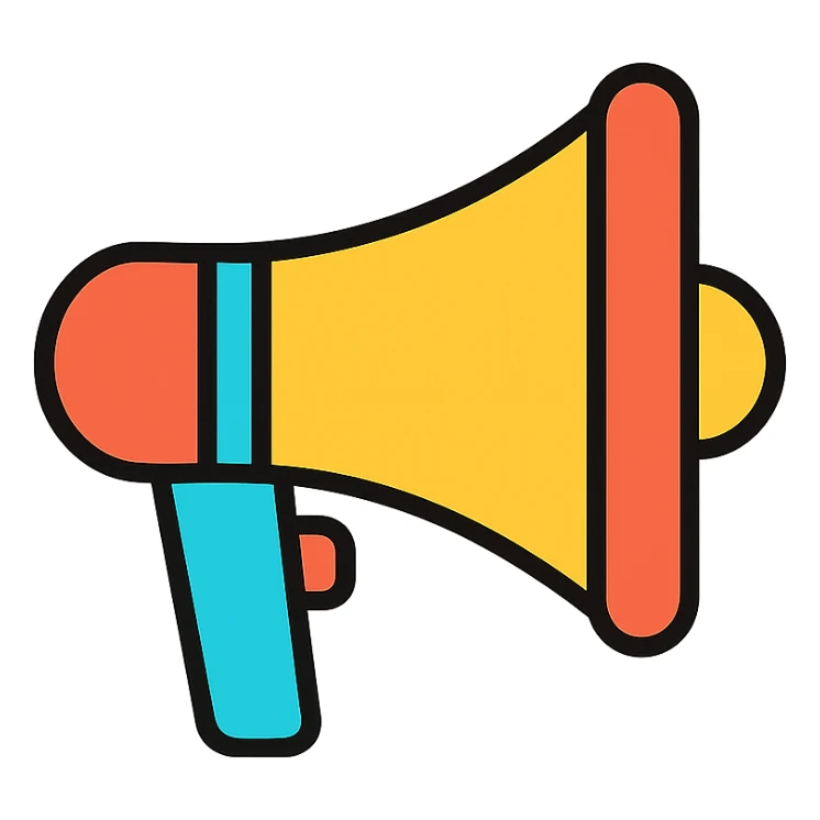 megaphone color outline icon style, black outlines, subtle color fills sticker