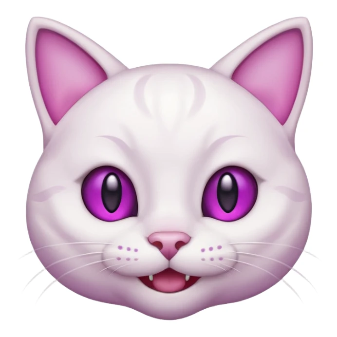 White cat happy smiling with teeth showing, light pink inner ears, magenta purple eyes, looks like discord's :smiley_cat: emoji, male looking sticker