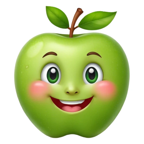 A green apple with a big smile and expressive eyes giving a thumbs-up sticker