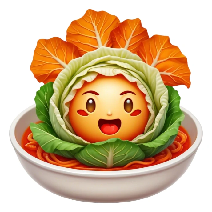 Cinematic Realistic Kimchi Dish Emoji, depicted as a vibrant fermented cabbage dish with a spicy kick rendered with detailed textures and dynamic, appetizing lighting. sticker