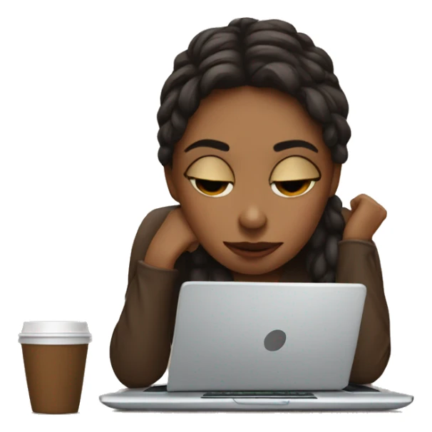 tired girl with laptop drinking a lot of coffee sticker