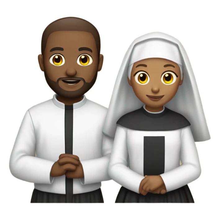 a caucasian priest with a red beard and an african american nun side by side sticker