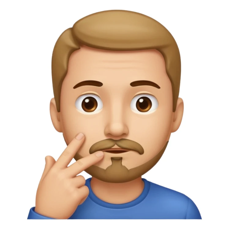 face with a goatee, finger tapping chin, thoughtful, classic emoji style sticker