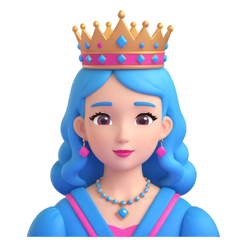 adorable queen with pink and blue hair and a queen crown sticker
