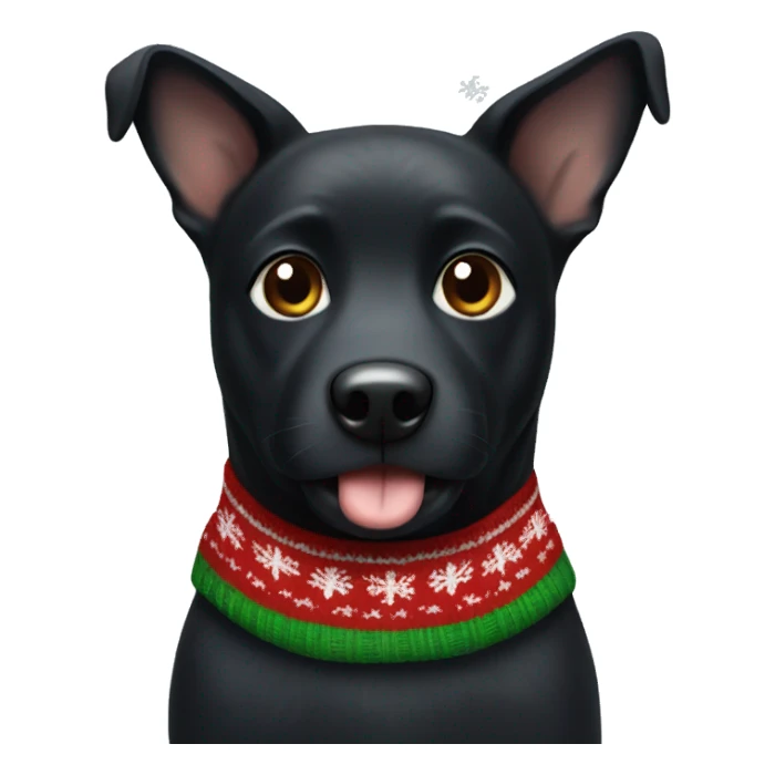 Black dog with white spot on the breast wearing a christmas sweater sticker