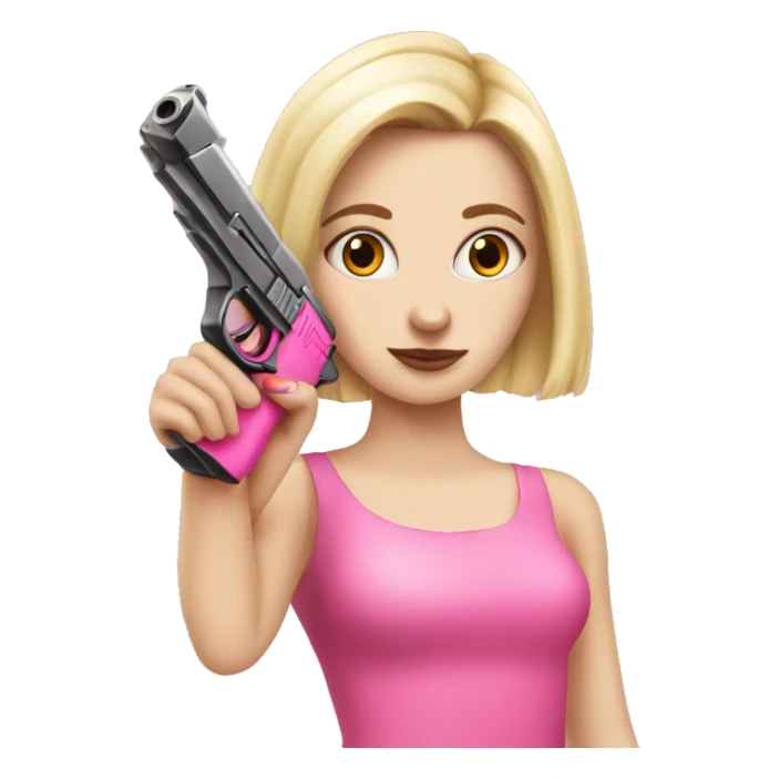 White Girl hand pink nails holding pink gun sticker