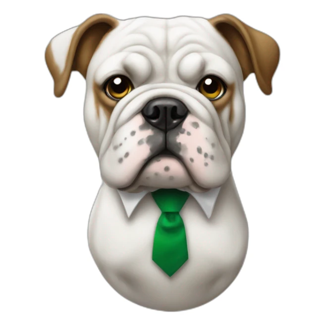 Bulldog with a green tie sticker
