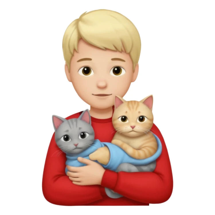 Make 1 gray cats cudling a kid that’s a boy wearing all red and he’s blond sticker