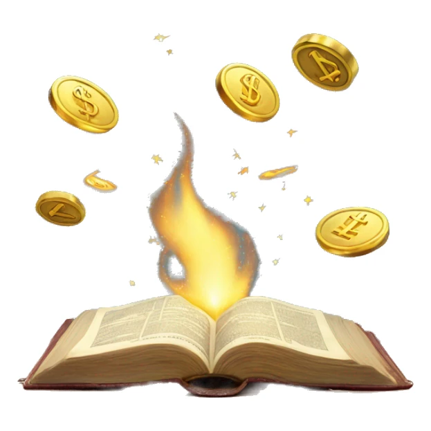 Money reading a bible with sparks and pretty stuff coming out sticker