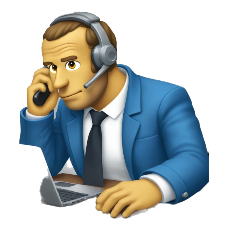 Emmanuel Macron in simpson style dressed as camrom blue outfit making a phone call on a flip phon  sticker
